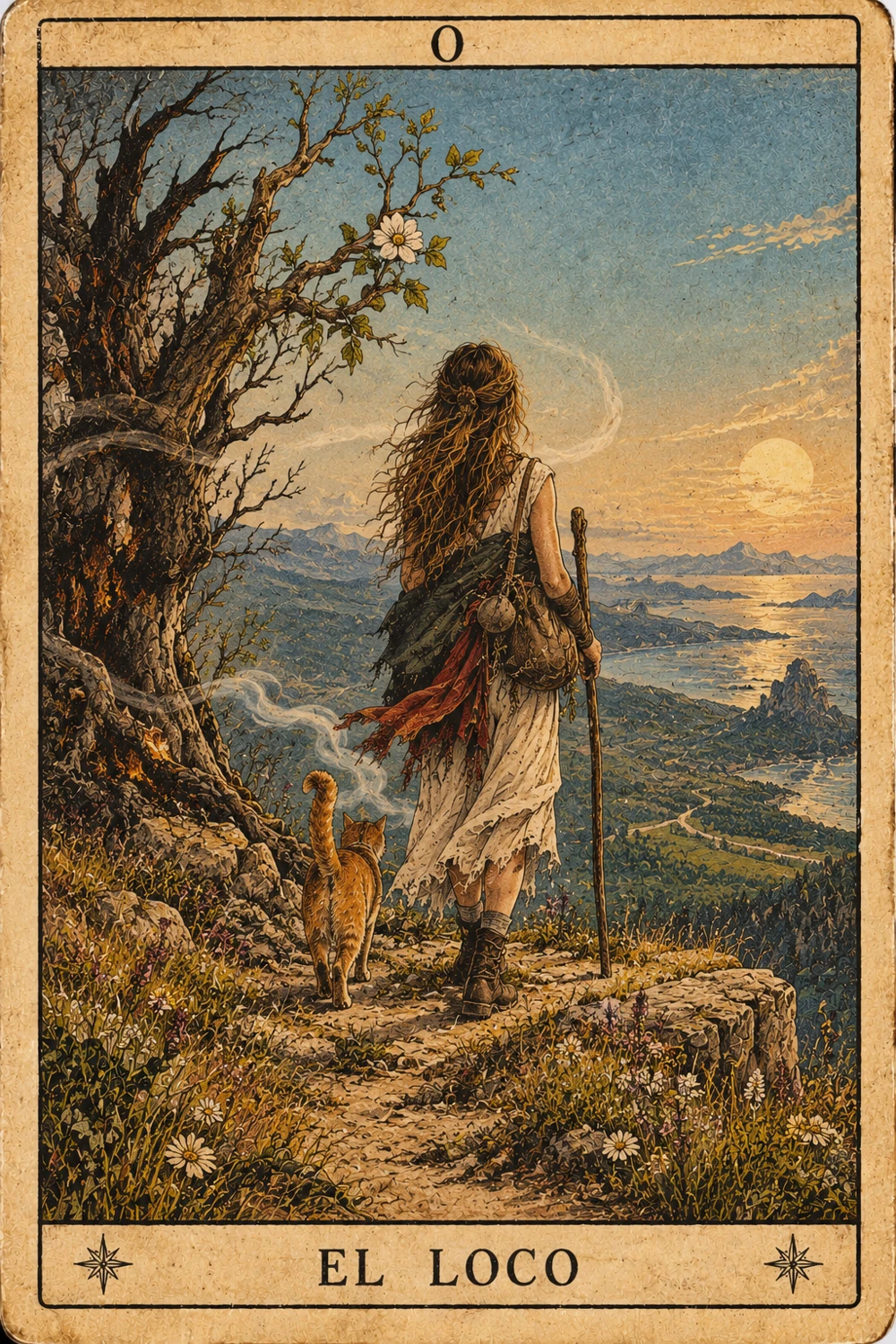 El Loco, carta original del proyecto: figura de espaldas ante montañas y mar al amanecer